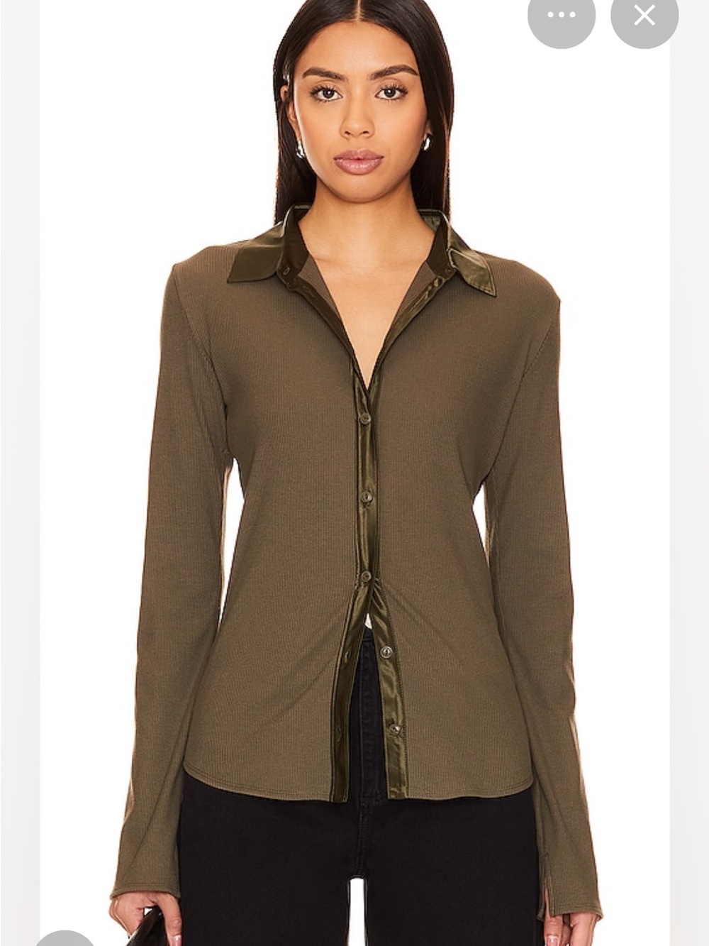 rag & bone mixed media ribbon button down olive night